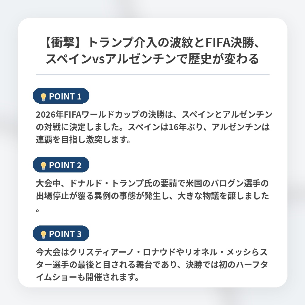 【衝撃】トランプ介入の波紋とFIFA決勝、スペインvsアルゼンチンで歴史が変わるの注目ポイントまとめ
