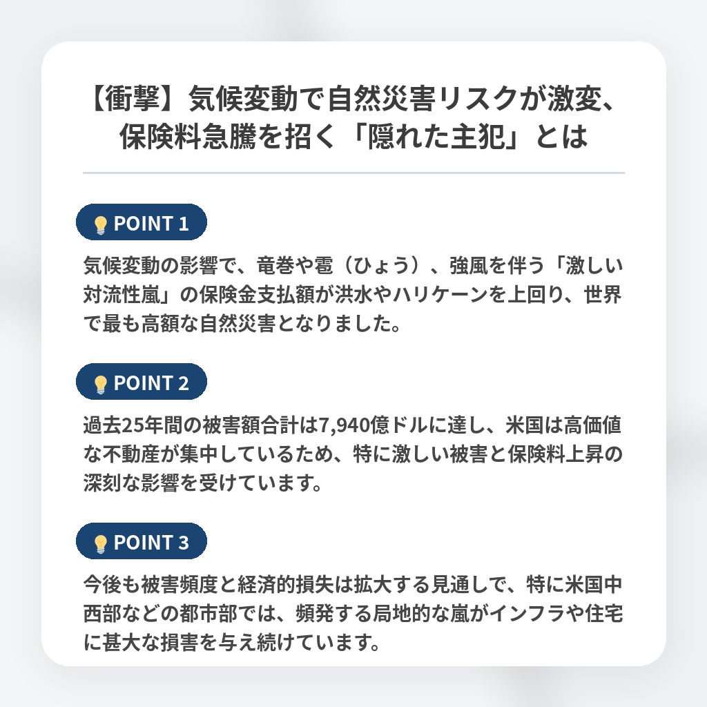 【衝撃】気候変動で自然災害リスクが激変、保険料急騰を招く「隠れた主犯」とはの注目ポイントまとめ