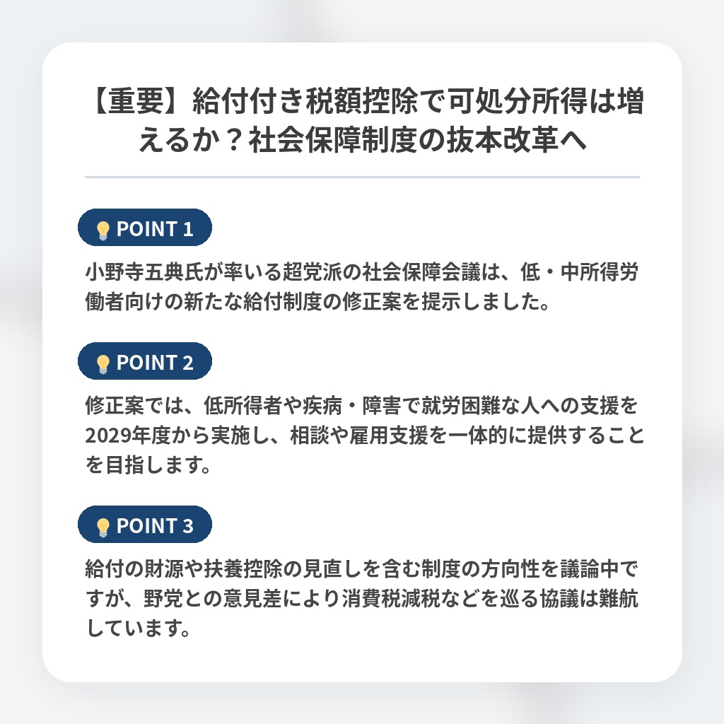 【重要】給付付き税額控除で可処分所得は増えるか?社会保障制度の抜本改革への注目ポイントまとめ