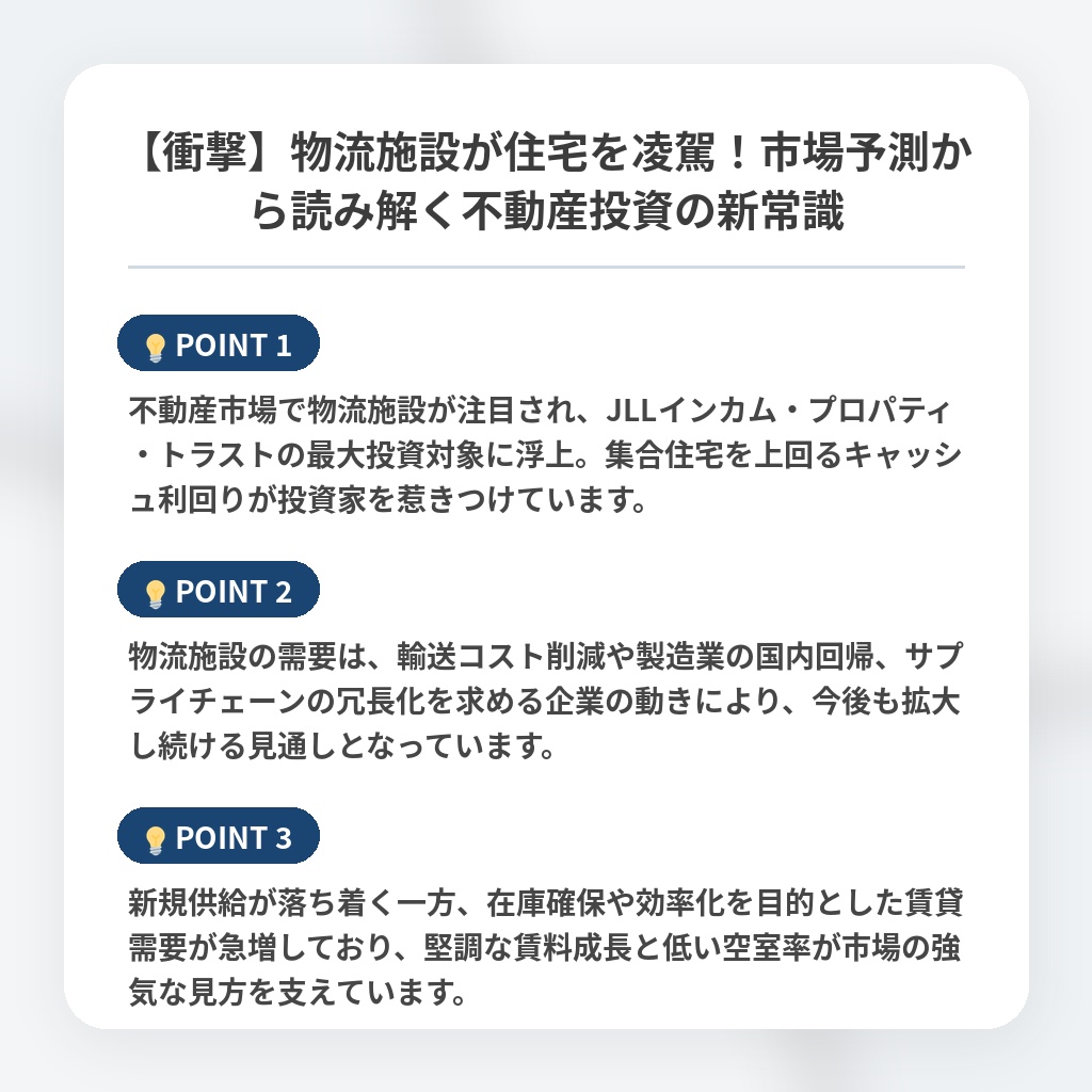 【衝撃】物流施設が住宅を凌駕！市場予測から読み解く不動産投資の新常識の注目ポイントまとめ
