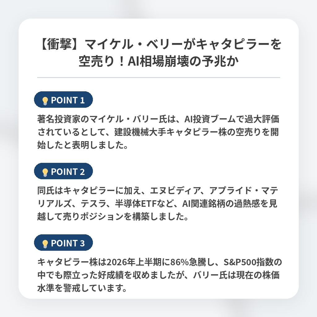 【衝撃】マイケル・ベリーがキャタピラーを空売り!AI相場崩壊の予兆かの注目ポイントまとめ