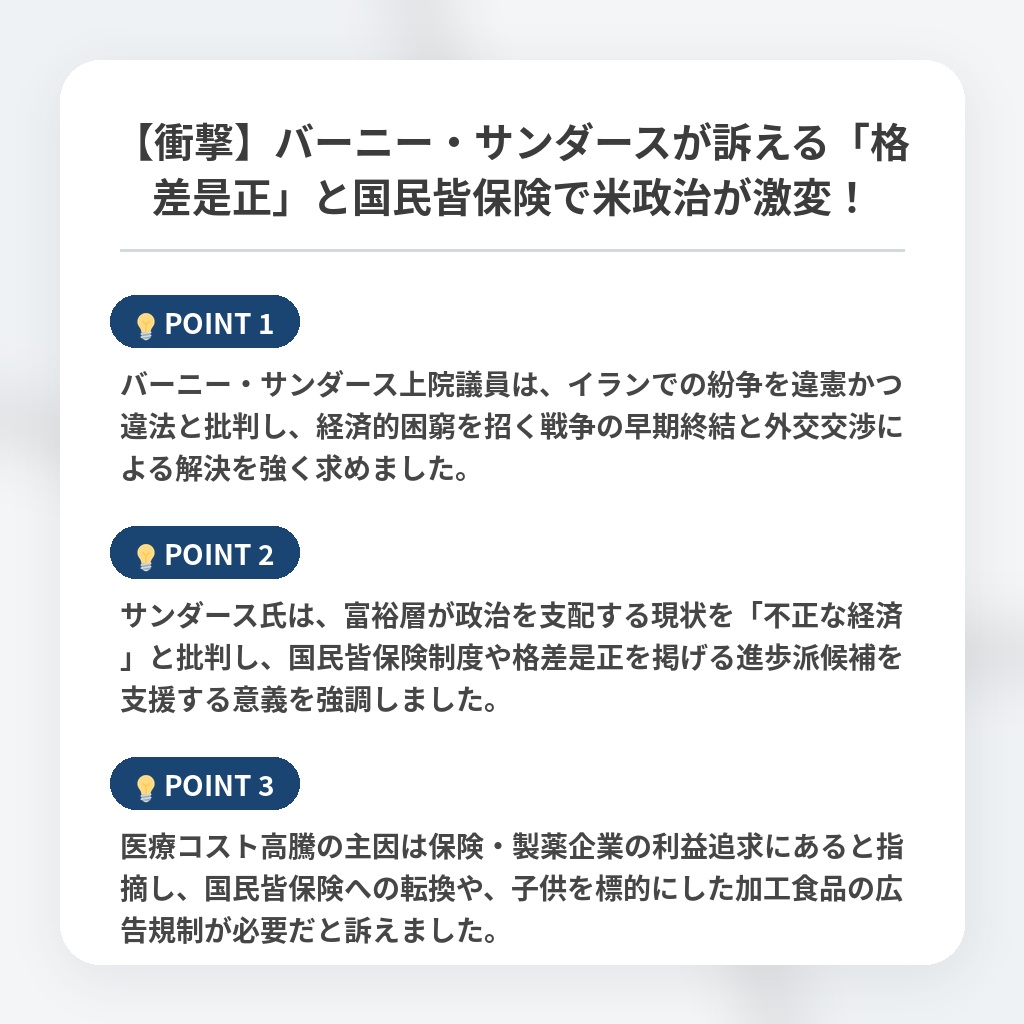 【衝撃】バーニー・サンダースが訴える「格差是正」と国民皆保険で米政治が激変!の注目ポイントまとめ