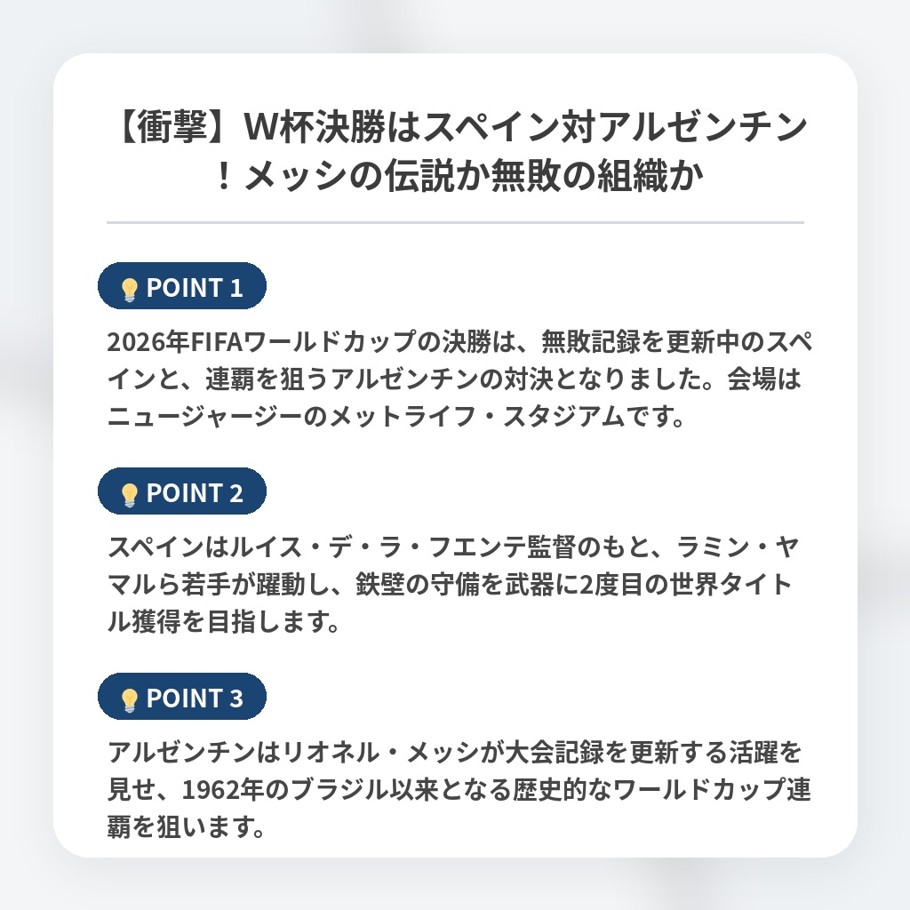 【衝撃】Ｗ杯決勝はスペイン対アルゼンチン！メッシの伝説か無敗の組織かの注目ポイントまとめ
