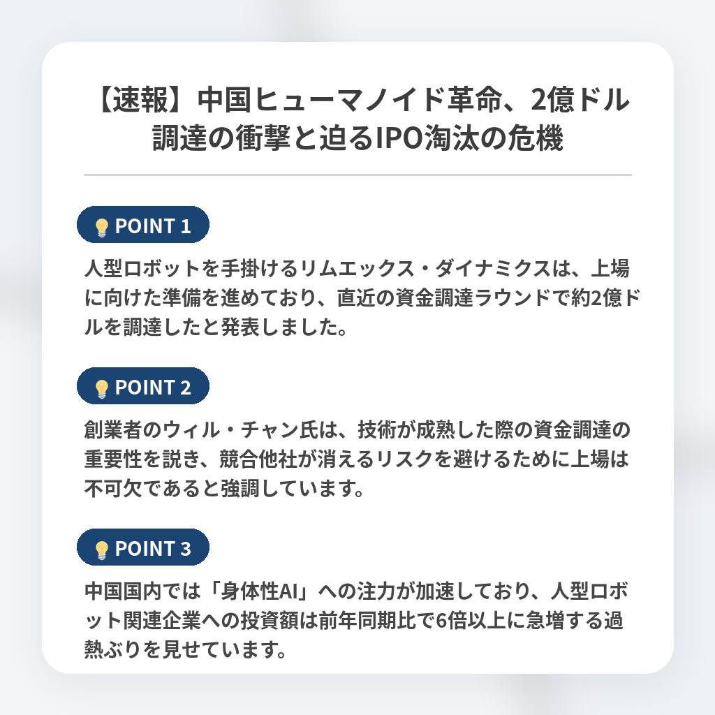 【速報】中国ヒューマノイド革命、2億ドル調達の衝撃と迫るIPO淘汰の危機の注目ポイントまとめ
