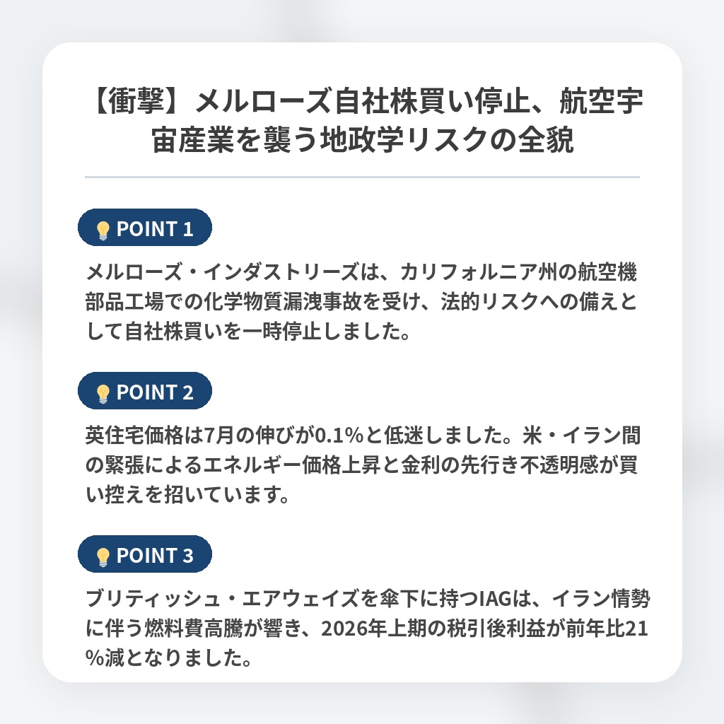 【衝撃】メルローズ自社株買い停止、航空宇宙産業を襲う地政学リスクの全貌の注目ポイントまとめ