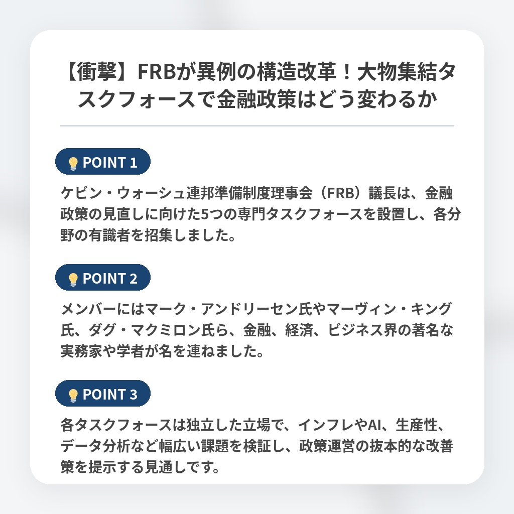 【衝撃】FRBが異例の構造改革！大物集結タスクフォースで金融政策はどう変わるかの注目ポイントまとめ