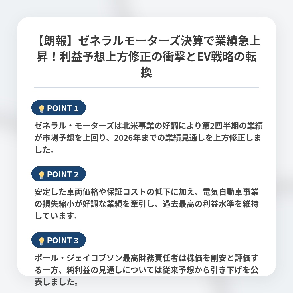 【朗報】ゼネラルモーターズ決算で業績急上昇!利益予想上方修正の衝撃とEV戦略の転換の注目ポイントまとめ