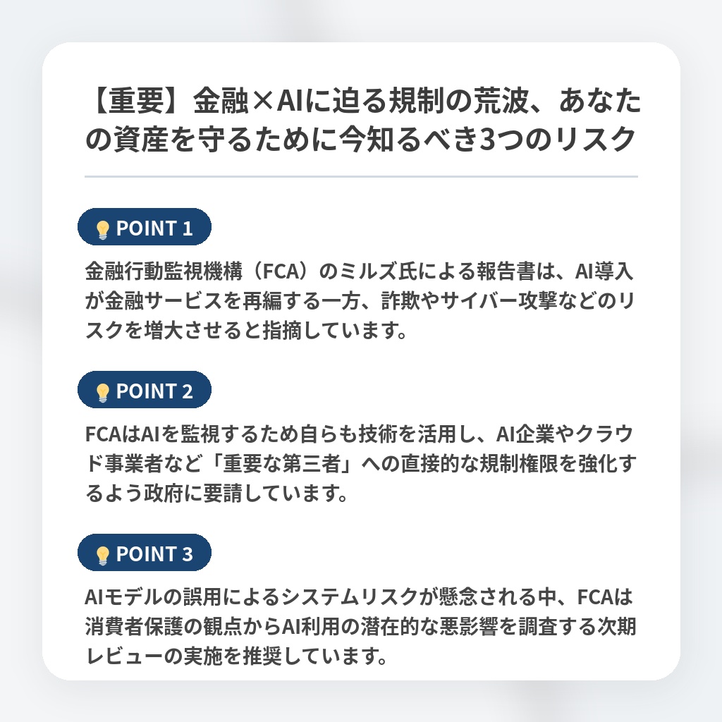 【重要】金融×AIに迫る規制の荒波、あなたの資産を守るために今知るべき3つのリスクの注目ポイントまとめ