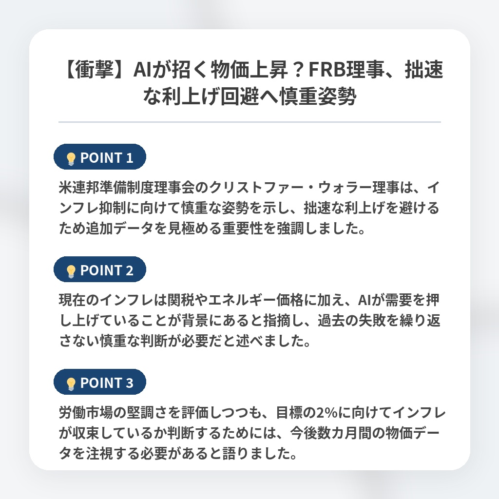 【衝撃】AIが招く物価上昇?FRB理事、拙速な利上げ回避へ慎重姿勢の注目ポイントまとめ
