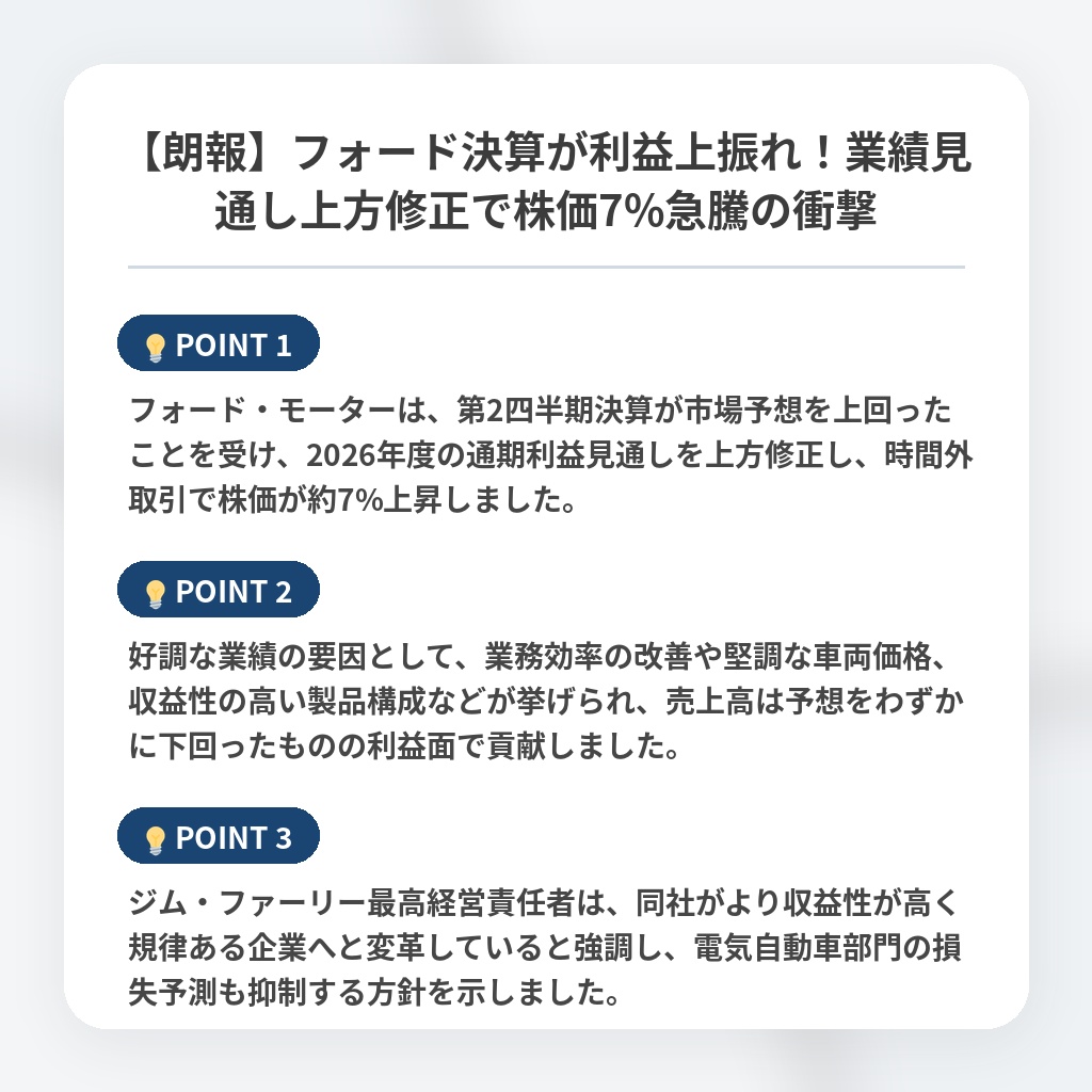 【朗報】フォード決算が利益上振れ！業績見通し上方修正で株価7%急騰の衝撃の注目ポイントまとめ