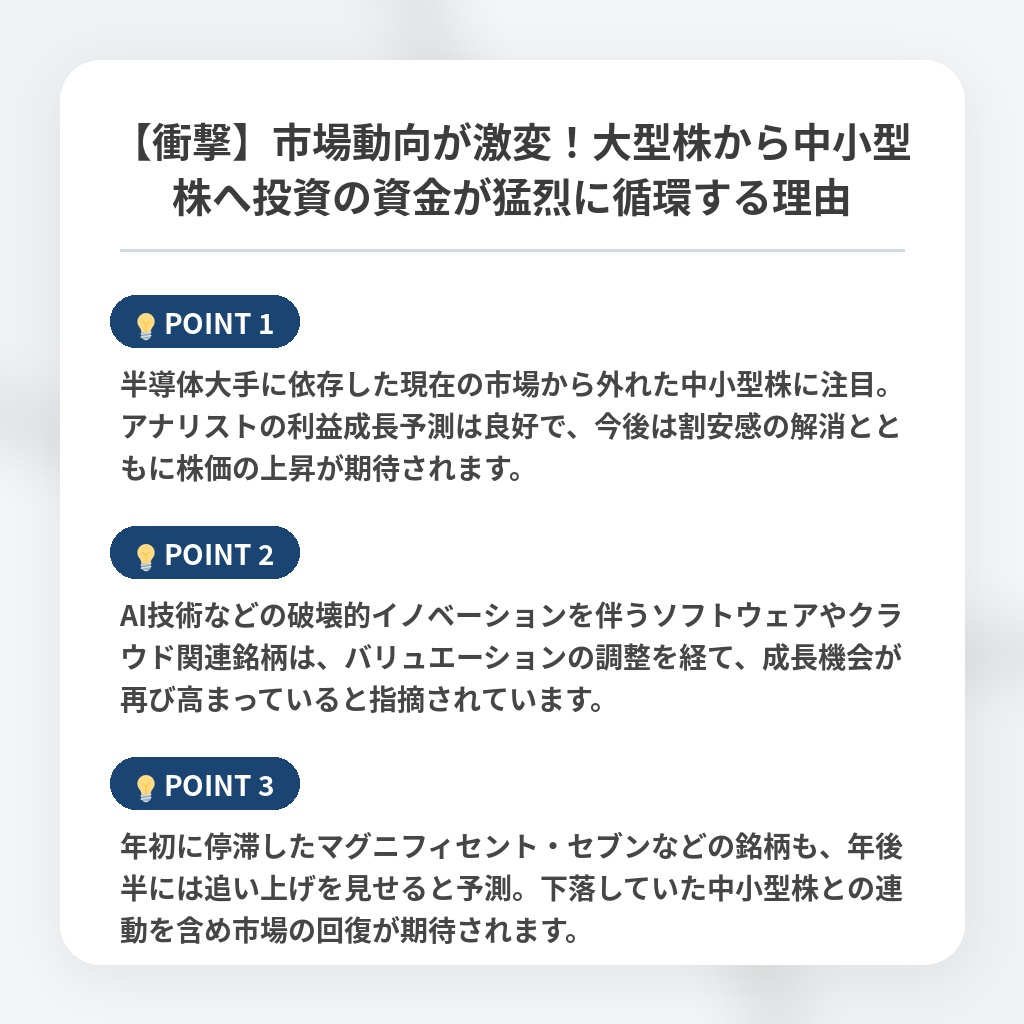 【衝撃】市場動向が激変!大型株から中小型株へ投資の資金が猛烈に循環する理由の注目ポイントまとめ