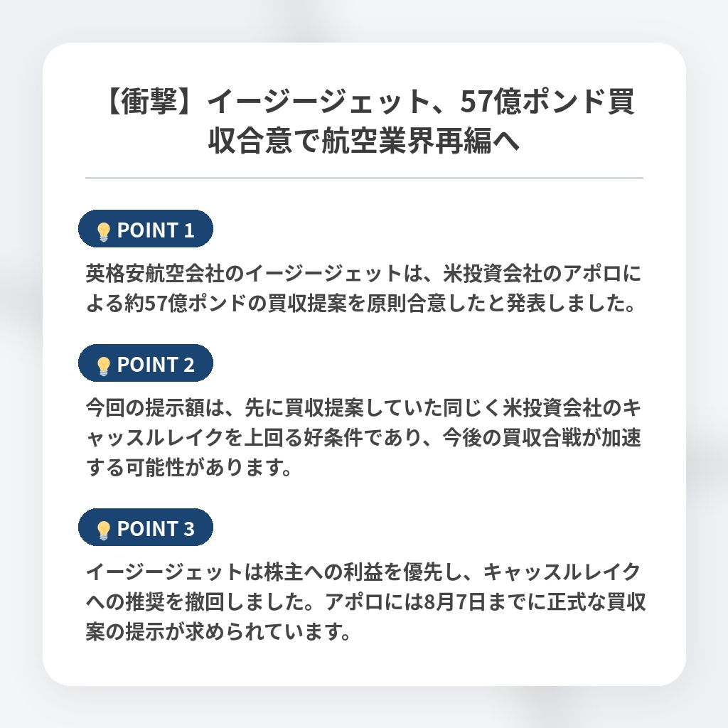 【衝撃】イージージェット、57億ポンド買収合意で航空業界再編への注目ポイントまとめ
