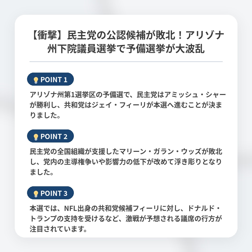 【衝撃】民主党の公認候補が敗北！アリゾナ州下院議員選挙で予備選挙が大波乱の注目ポイントまとめ