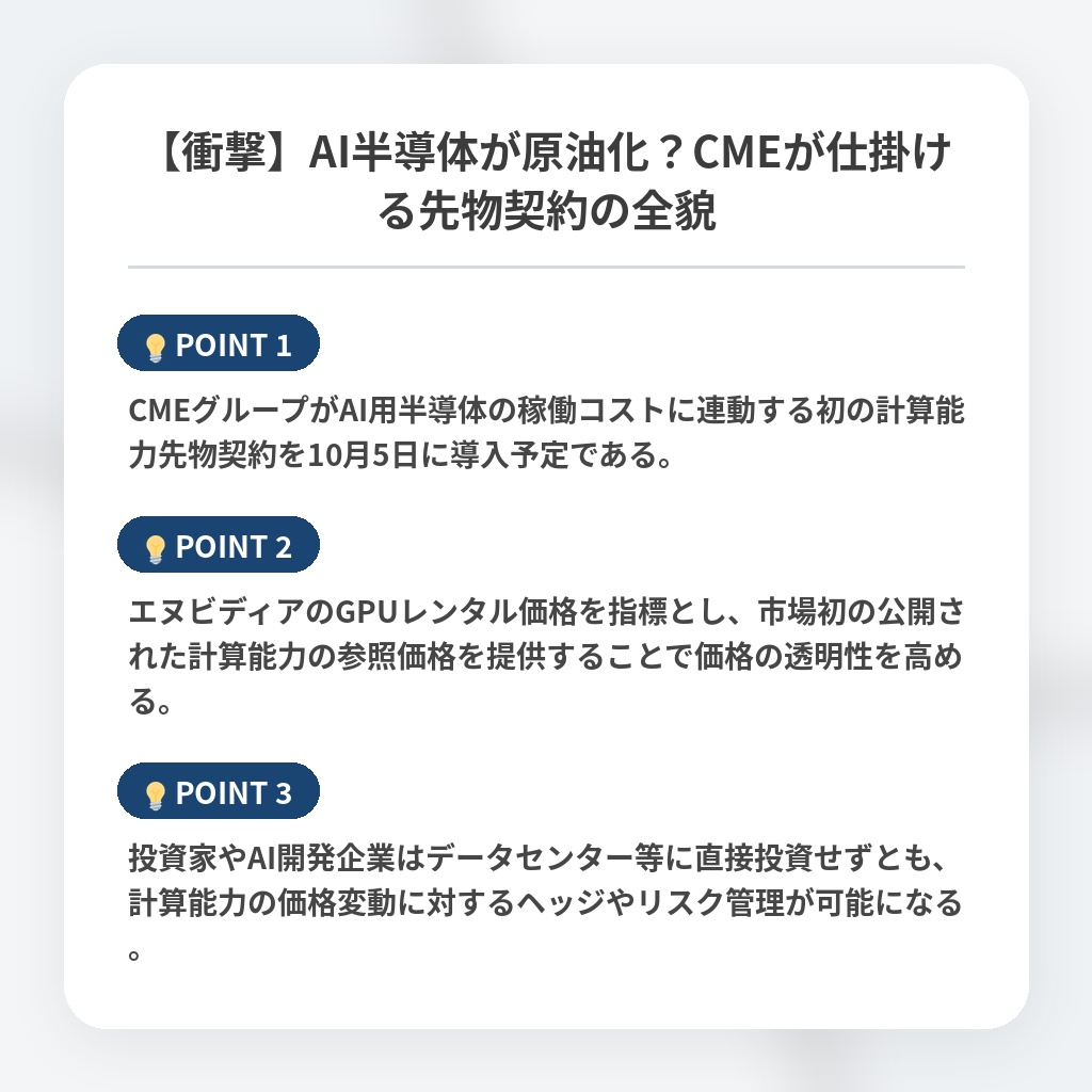 【衝撃】AI半導体が原油化?CMEが仕掛ける先物契約の全貌の注目ポイントまとめ