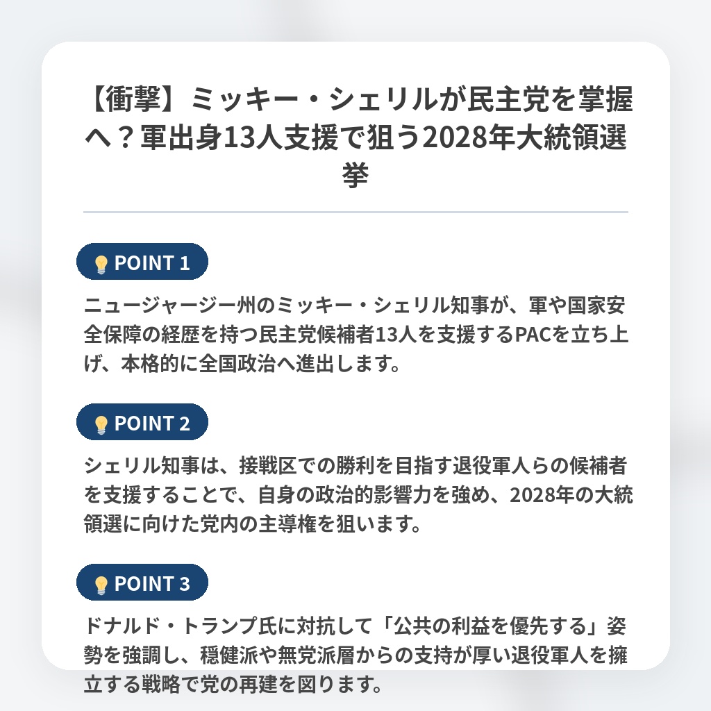 【衝撃】ミッキー・シェリルが民主党を掌握へ?軍出身13人支援で狙う2028年大統領選挙の注目ポイントまとめ