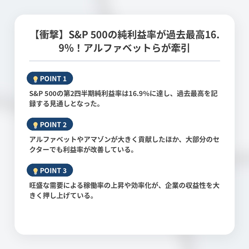 【衝撃】S&P 500の純利益率が過去最高16.9%!アルファベットらが牽引の注目ポイントまとめ