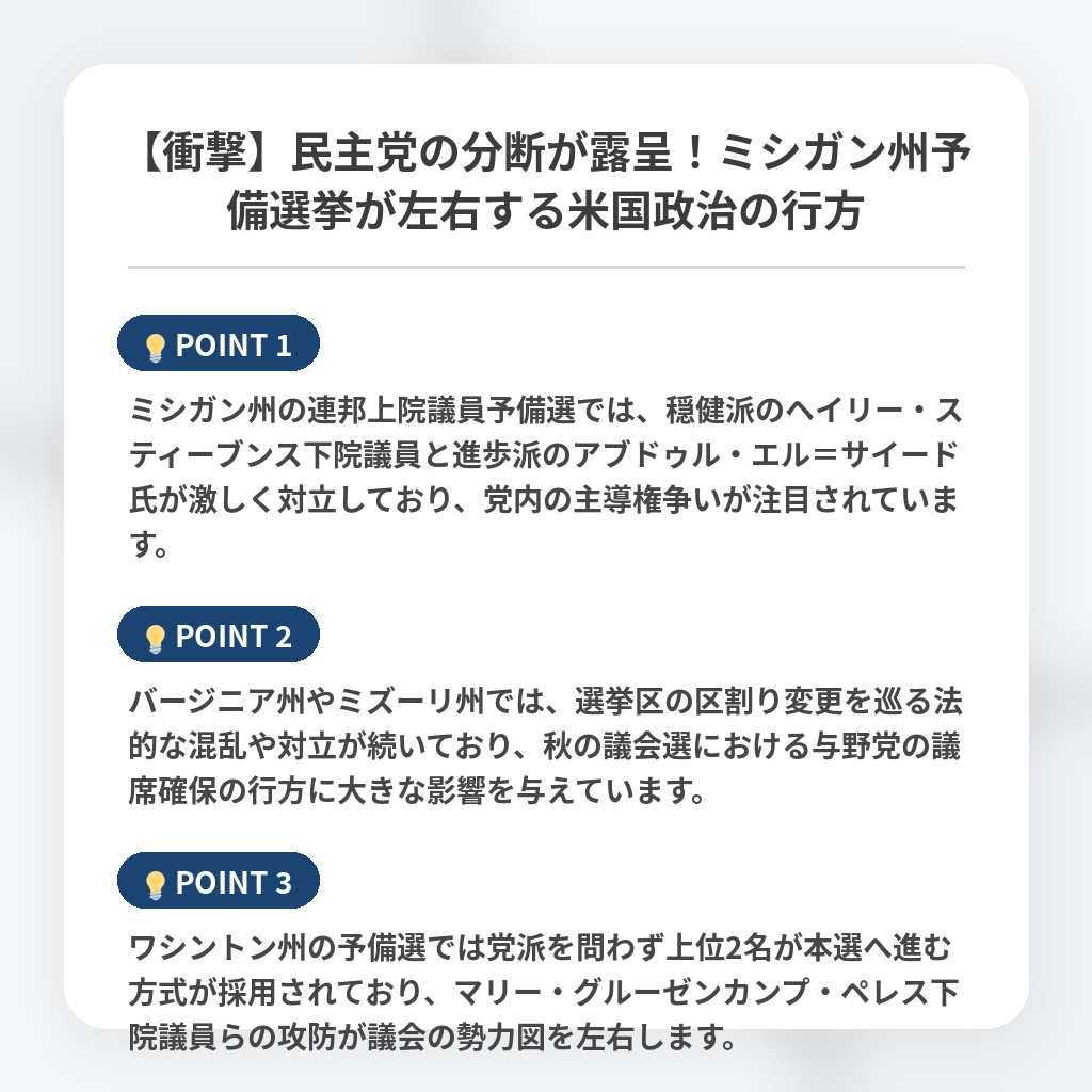【衝撃】民主党の分断が露呈！ミシガン州予備選挙が左右する米国政治の行方の注目ポイントまとめ