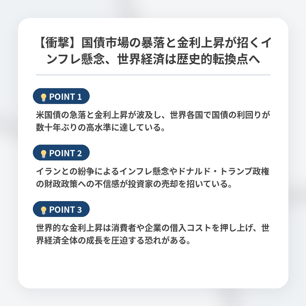 【衝撃】国債市場の暴落と金利上昇が招くインフレ懸念、世界経済は歴史的転換点への注目ポイントまとめ