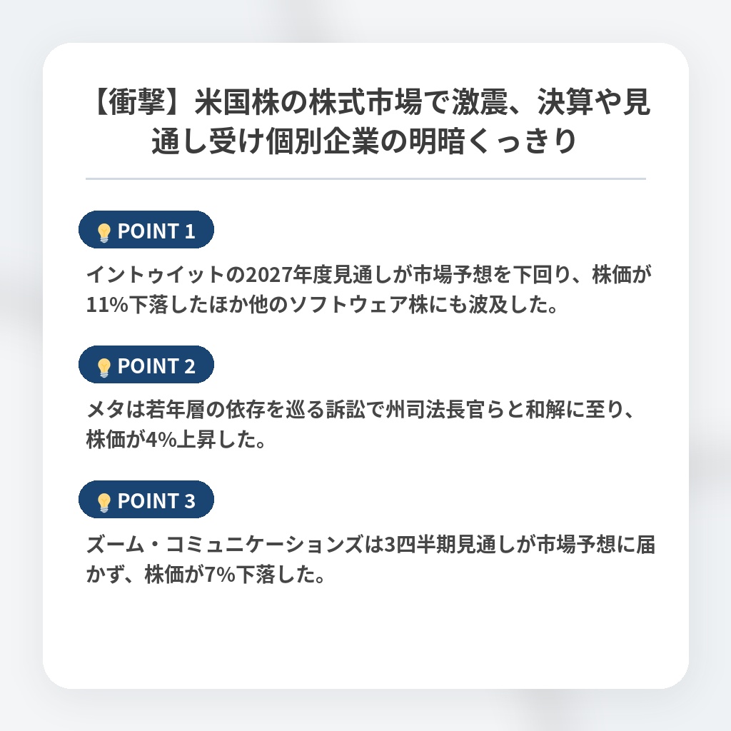 【衝撃】米国株の株式市場で激震、決算や見通し受け個別企業の明暗くっきりの注目ポイントまとめ