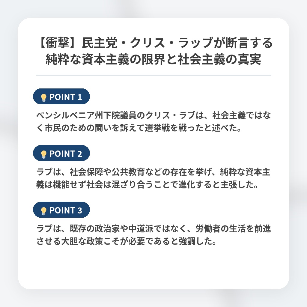【衝撃】民主党・クリス・ラッブが断言する純粋な資本主義の限界と社会主義の真実の注目ポイントまとめ