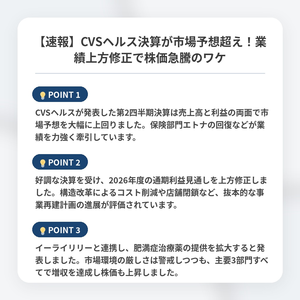 【速報】CVSヘルス決算が市場予想超え！業績上方修正で株価急騰のワケの注目ポイントまとめ