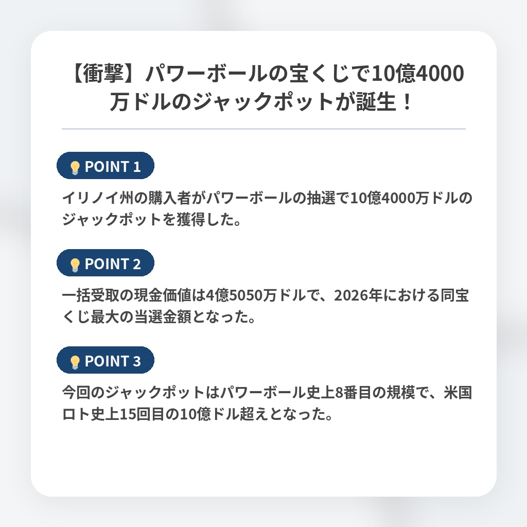 【衝撃】パワーボールの宝くじで10億4000万ドルのジャックポットが誕生！の注目ポイントまとめ
