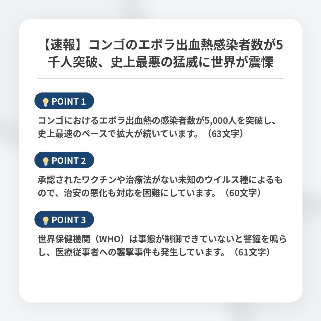 【速報】コンゴのエボラ出血熱感染者数が5千人突破、史上最悪の猛威に世界が震慄の注目ポイントまとめ
