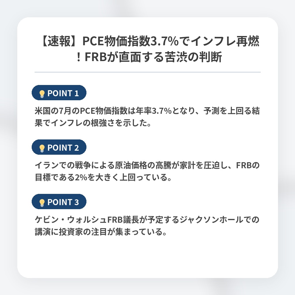 【速報】PCE物価指数3.7%でインフレ再燃！FRBが直面する苦渋の判断の注目ポイントまとめ