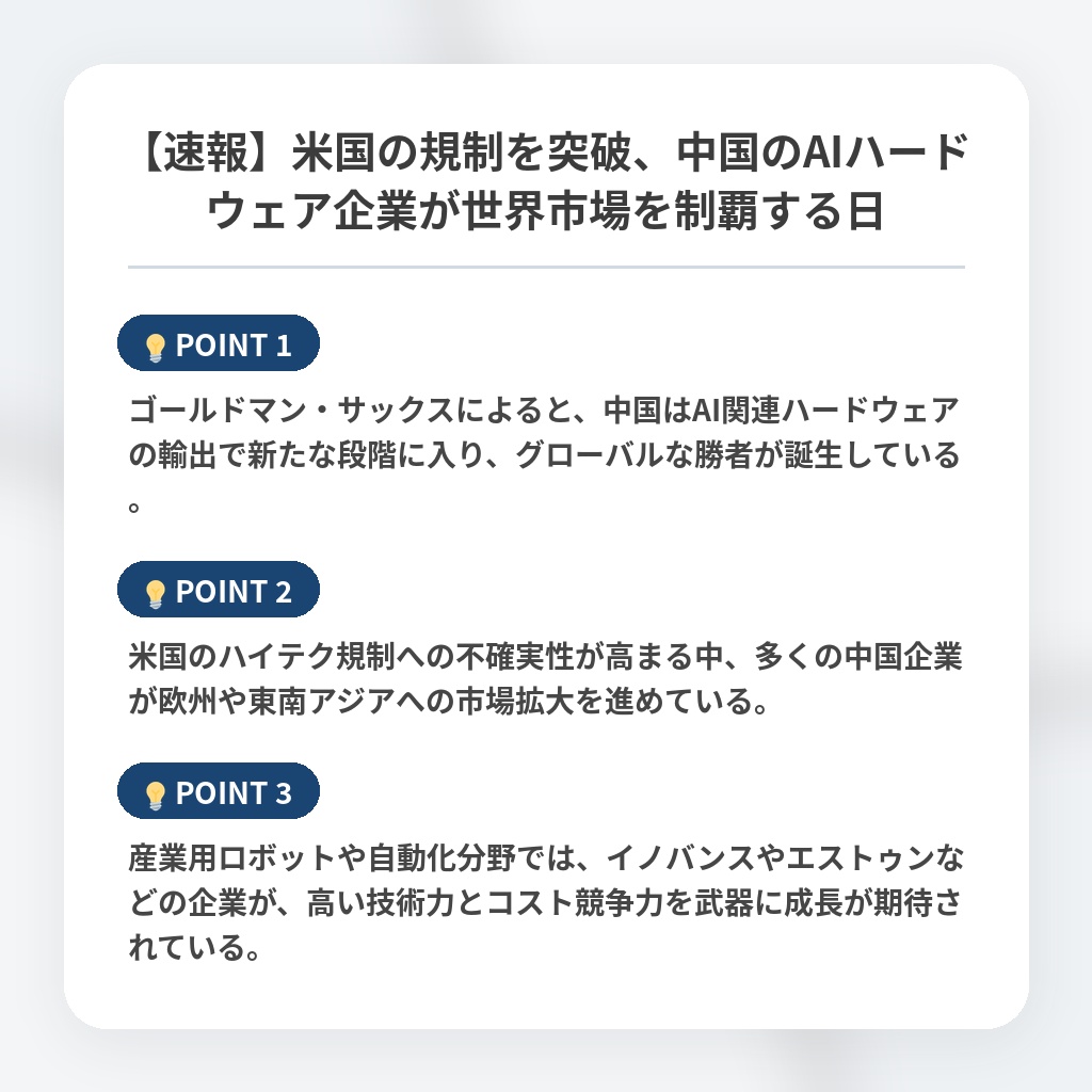 【速報】米国の規制を突破、中国のAIハードウェア企業が世界市場を制覇する日の注目ポイントまとめ