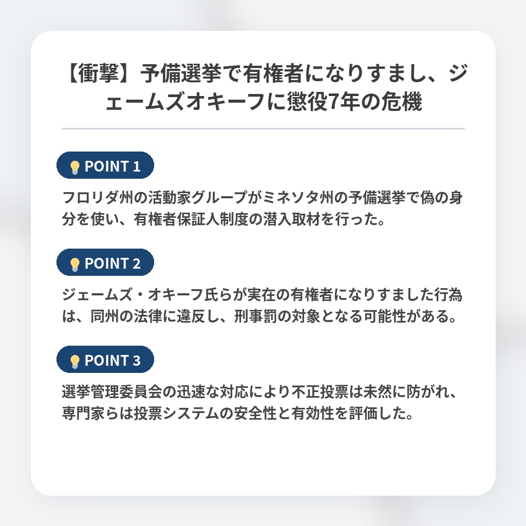 【衝撃】予備選挙で有権者になりすまし、ジェームズオキーフに懲役7年の危機の注目ポイントまとめ