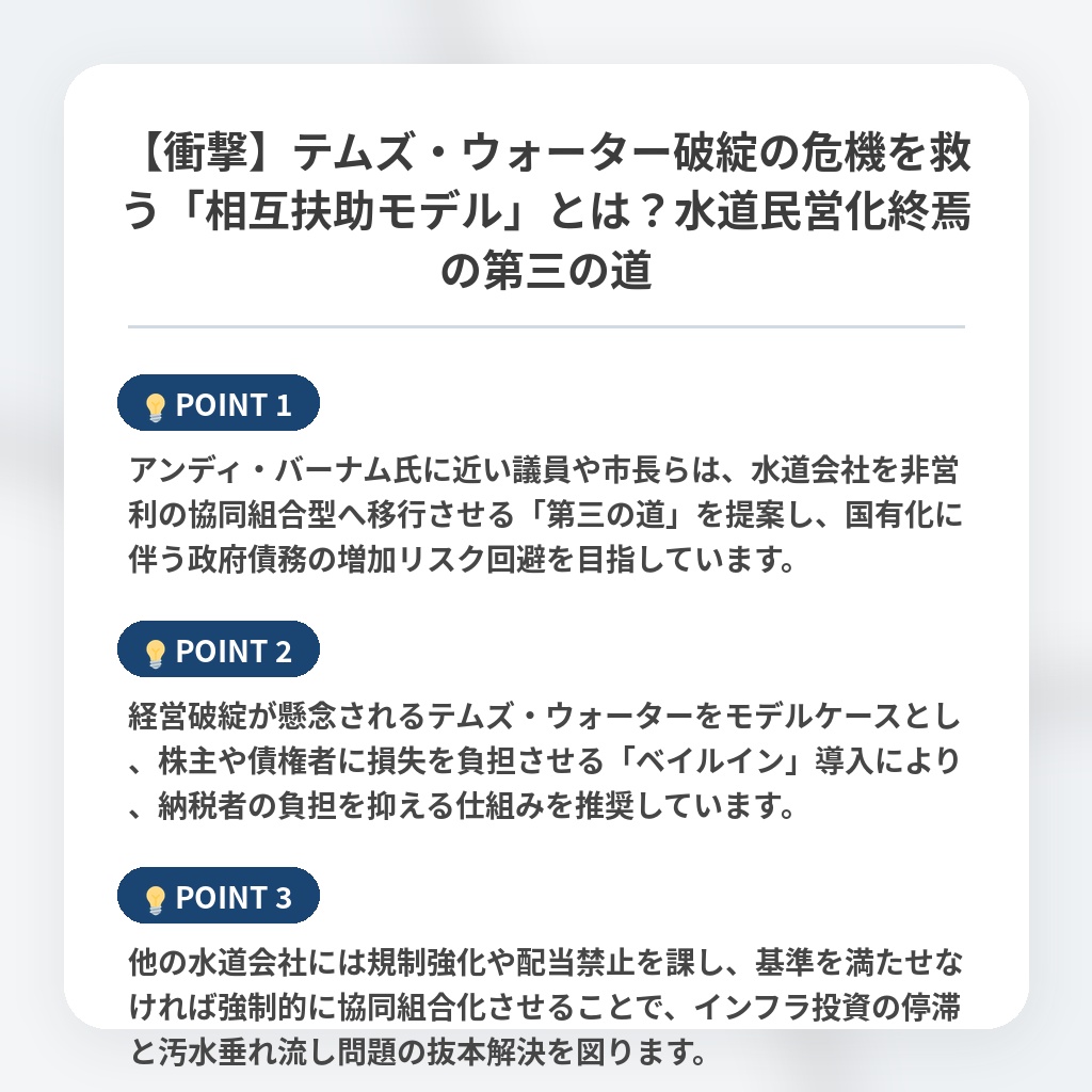 【衝撃】テムズ・ウォーター破綻の危機を救う「相互扶助モデル」とは?水道民営化終焉の第三の道の注目ポイントまとめ