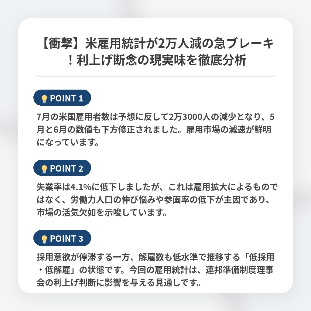 【衝撃】米雇用統計が2万人減の急ブレーキ！利上げ断念の現実味を徹底分析の注目ポイントまとめ