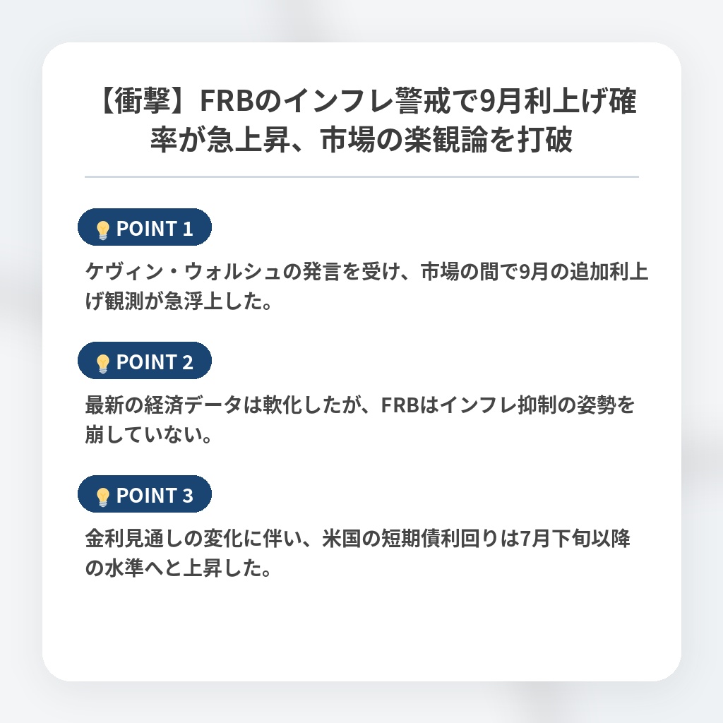 【衝撃】FRBのインフレ警戒で9月利上げ確率が急上昇、市場の楽観論を打破の注目ポイントまとめ