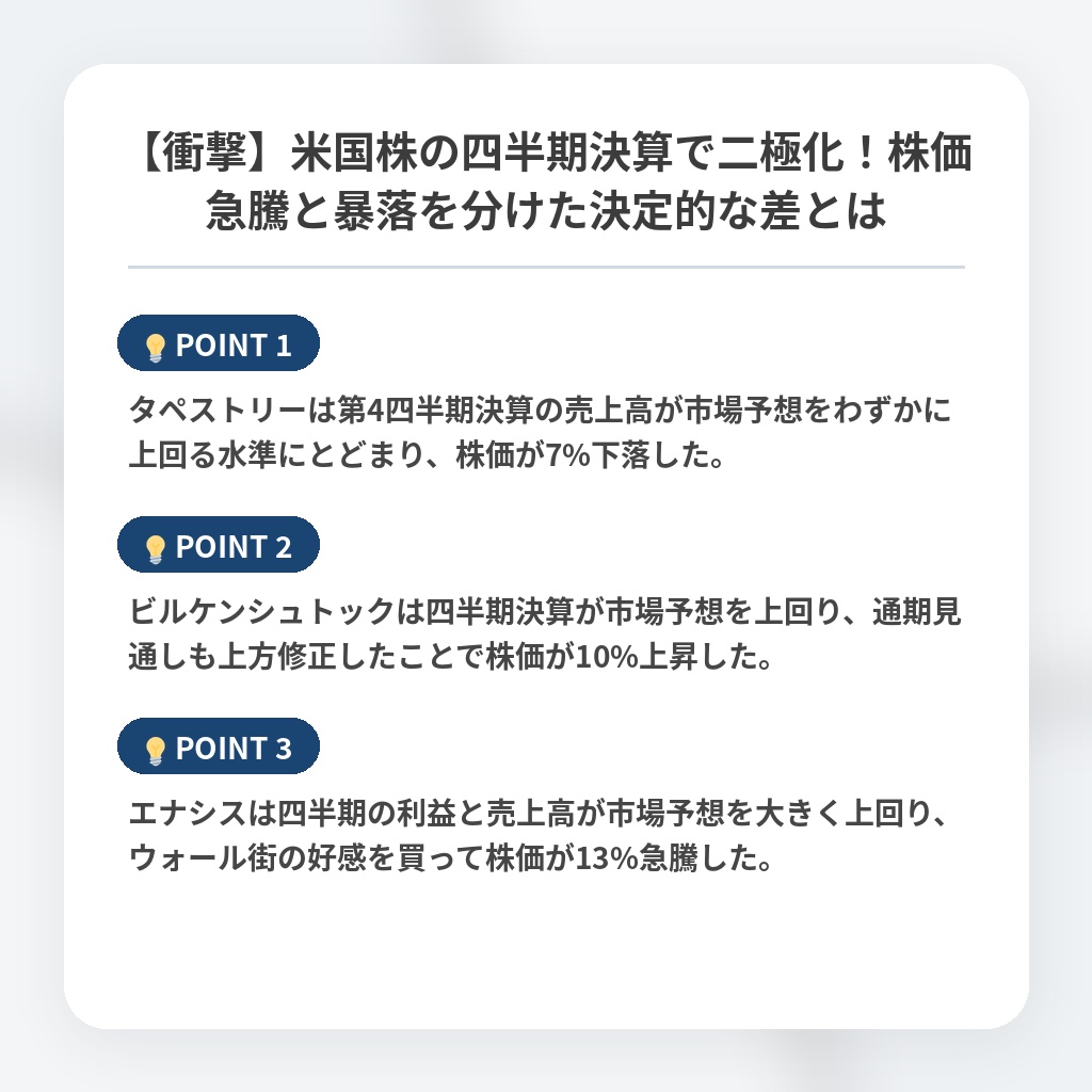 【衝撃】米国株の四半期決算で二極化！株価急騰と暴落を分けた決定的な差とはの注目ポイントまとめ