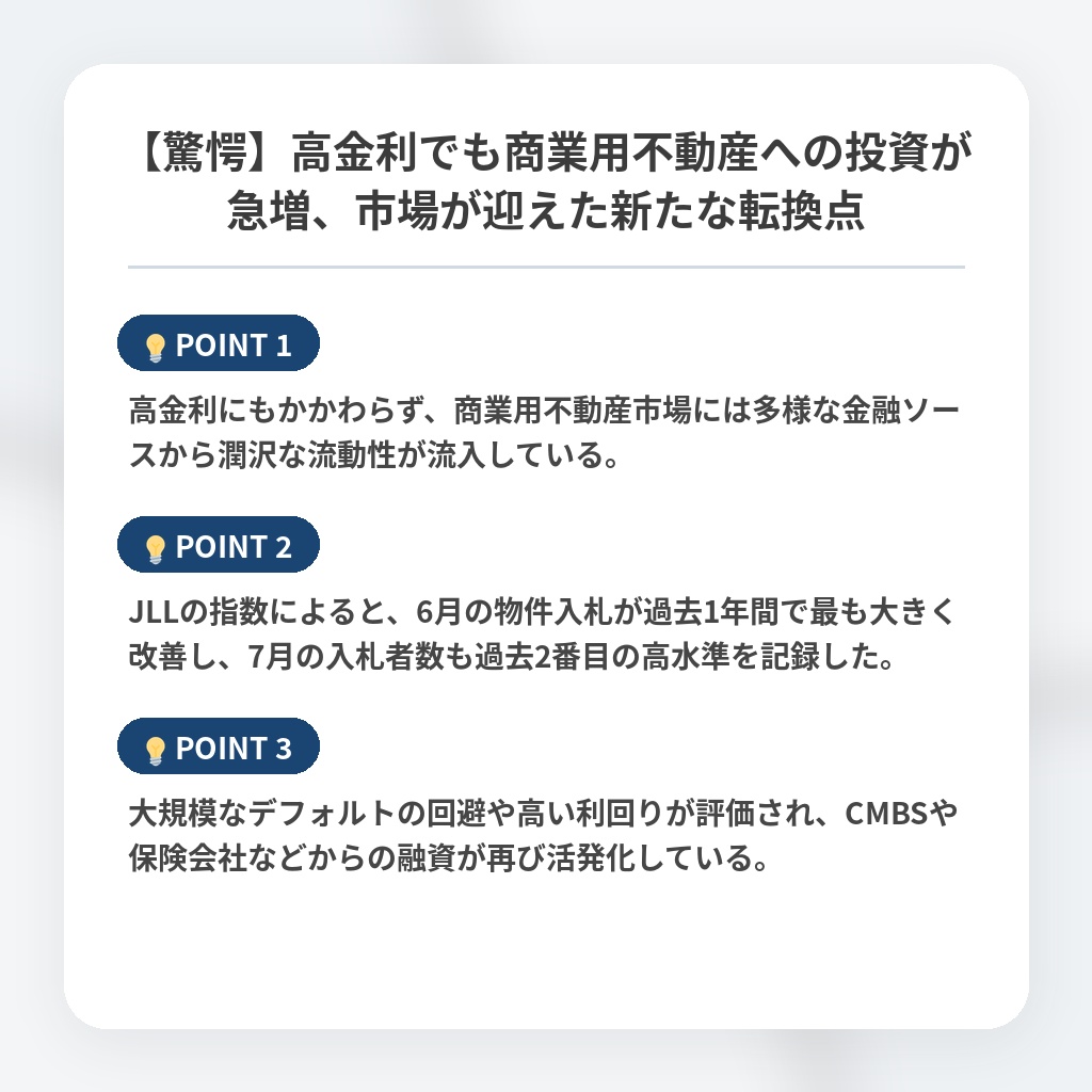 【驚愕】高金利でも商業用不動産への投資が急増、市場が迎えた新たな転換点の注目ポイントまとめ