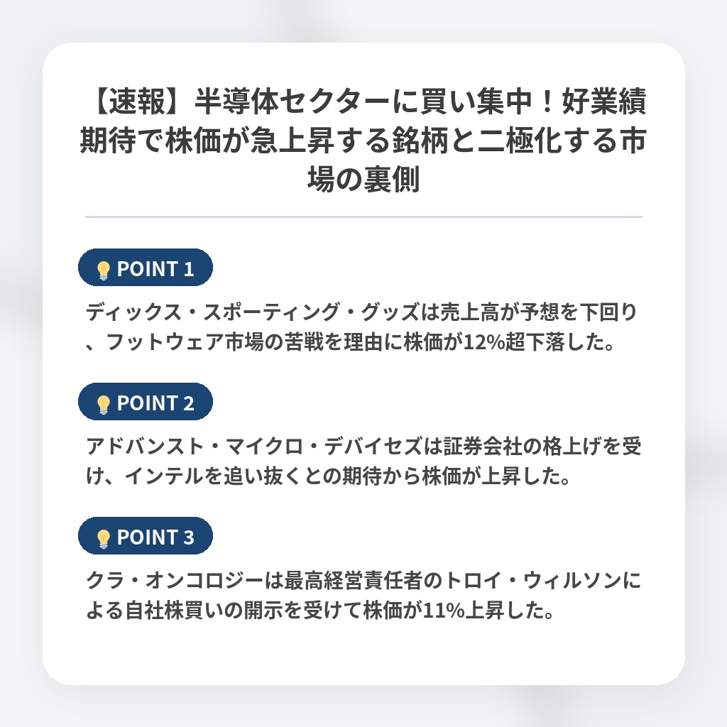【速報】半導体セクターに買い集中！好業績期待で株価が急上昇する銘柄と二極化する市場の裏側の注目ポイントまとめ