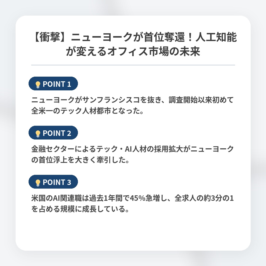 【衝撃】ニューヨークが首位奪還！人工知能が変えるオフィス市場の未来の注目ポイントまとめ