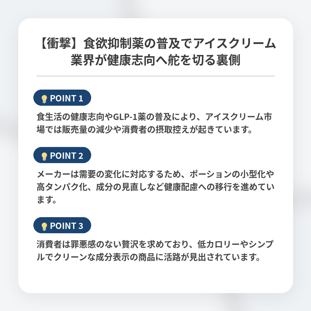 【衝撃】食欲抑制薬の普及でアイスクリーム業界が健康志向へ舵を切る裏側の注目ポイントまとめ