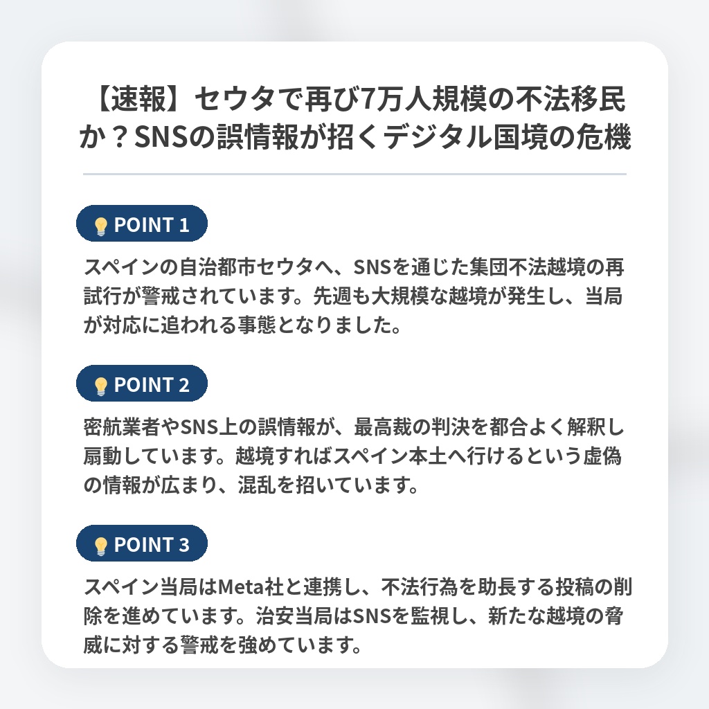 【速報】セウタで再び7万人規模の不法移民か？SNSの誤情報が招くデジタル国境の危機の注目ポイントまとめ