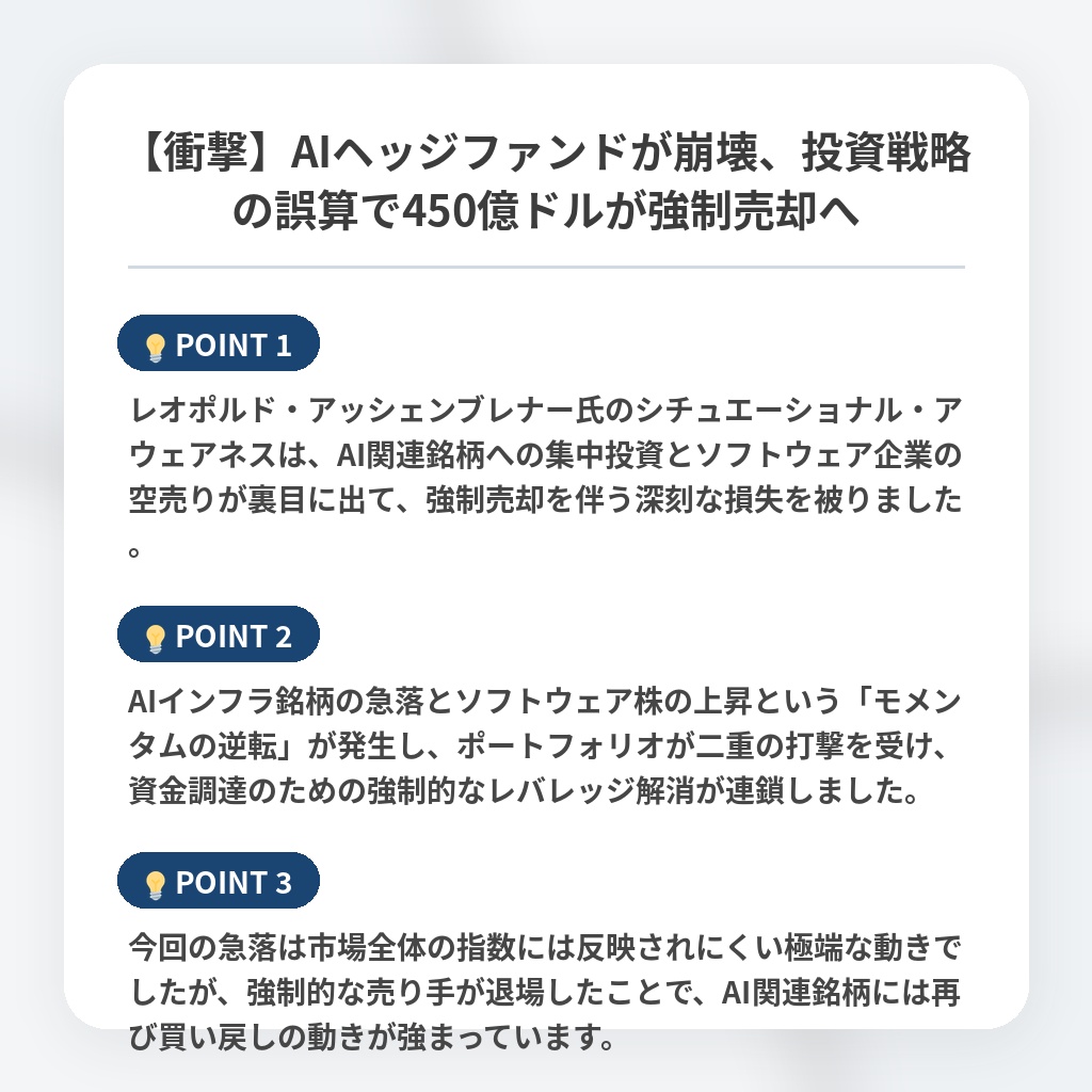 【衝撃】AIヘッジファンドが崩壊、投資戦略の誤算で450億ドルが強制売却への注目ポイントまとめ