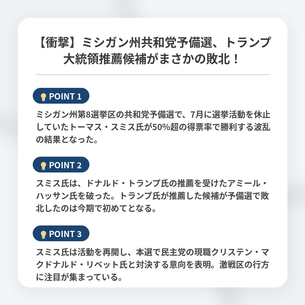 【衝撃】ミシガン州共和党予備選、トランプ大統領推薦候補がまさかの敗北!の注目ポイントまとめ