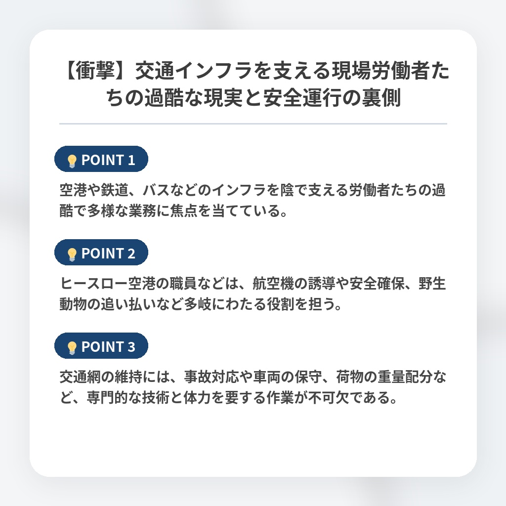 【衝撃】交通インフラを支える現場労働者たちの過酷な現実と安全運行の裏側の注目ポイントまとめ