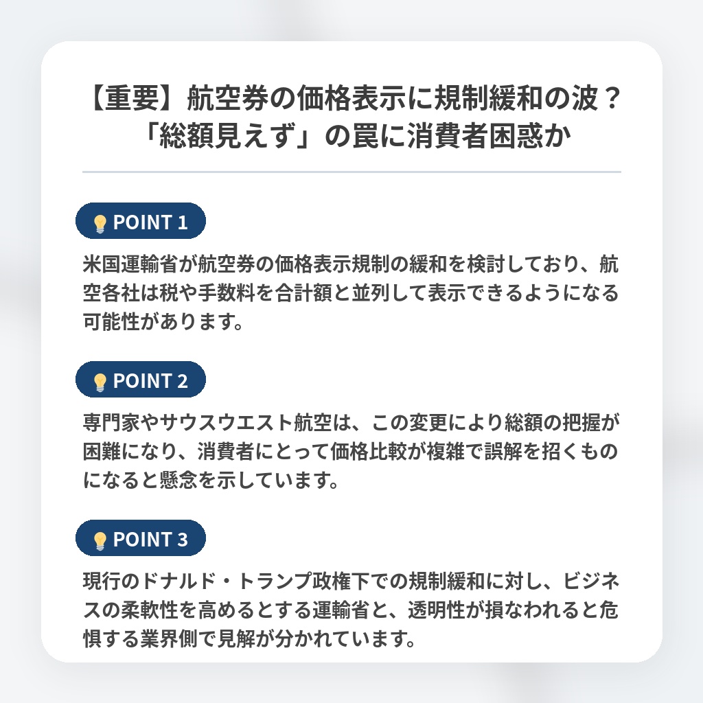 【重要】航空券の価格表示に規制緩和の波？「総額見えず」の罠に消費者困惑かの注目ポイントまとめ