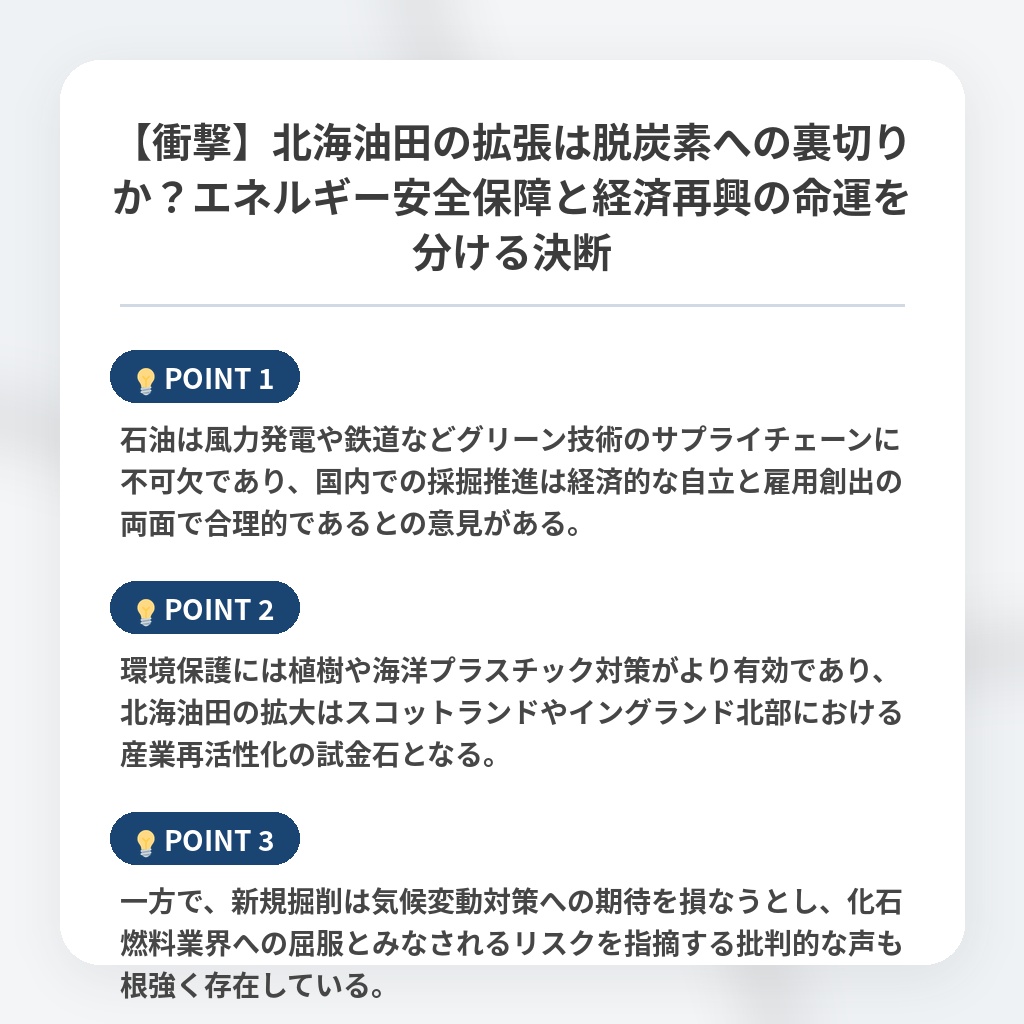 【衝撃】北海油田の拡張は脱炭素への裏切りか？エネルギー安全保障と経済再興の命運を分ける決断の注目ポイントまとめ
