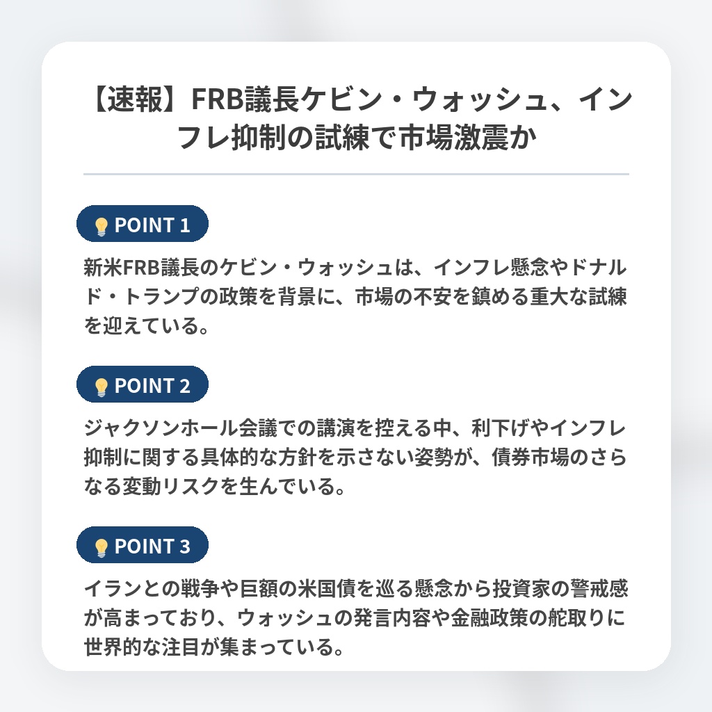 【速報】FRB議長ケビン・ウォッシュ、インフレ抑制の試練で市場激震かの注目ポイントまとめ