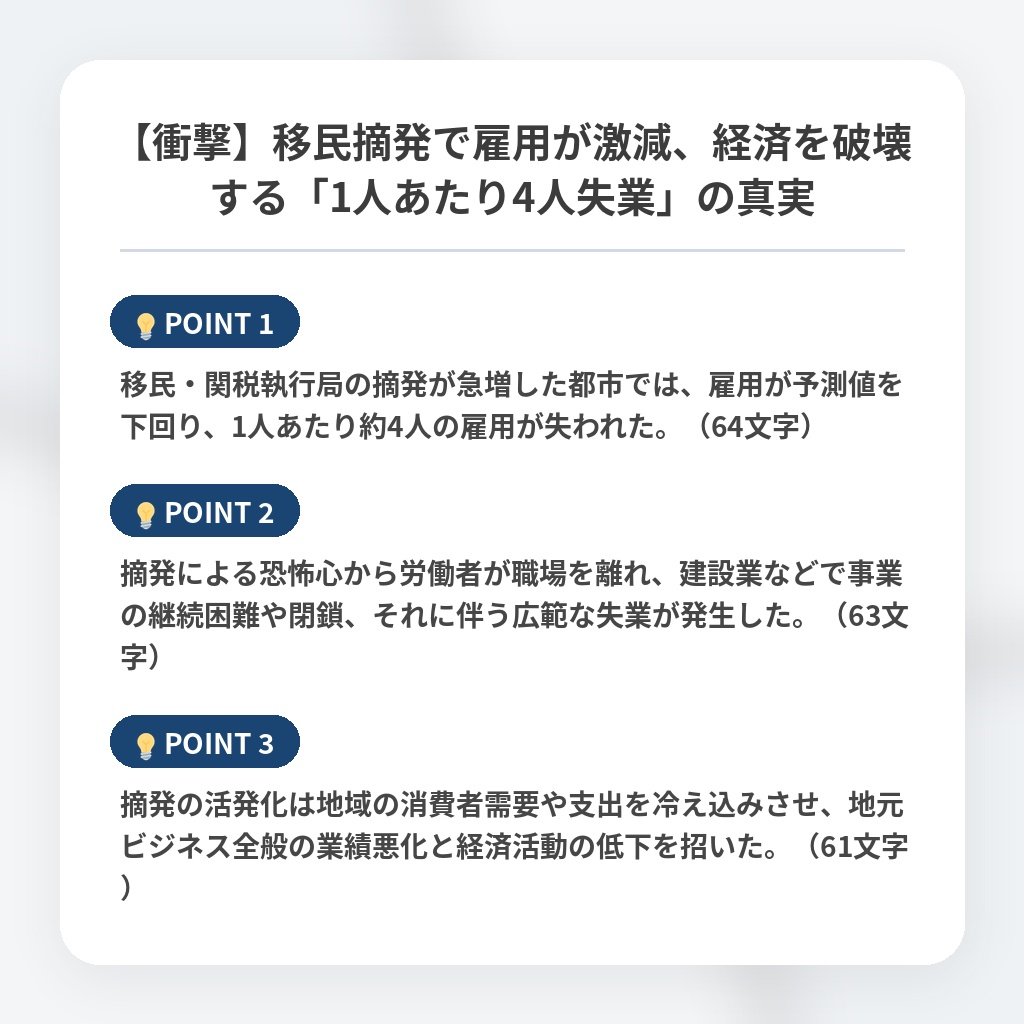 【衝撃】移民摘発で雇用が激減、経済を破壊する「1人あたり4人失業」の真実の注目ポイントまとめ