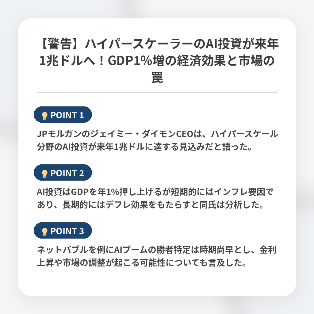 【警告】ハイパースケーラーのAI投資が来年1兆ドルへ！GDP1%増の経済効果と市場の罠の注目ポイントまとめ