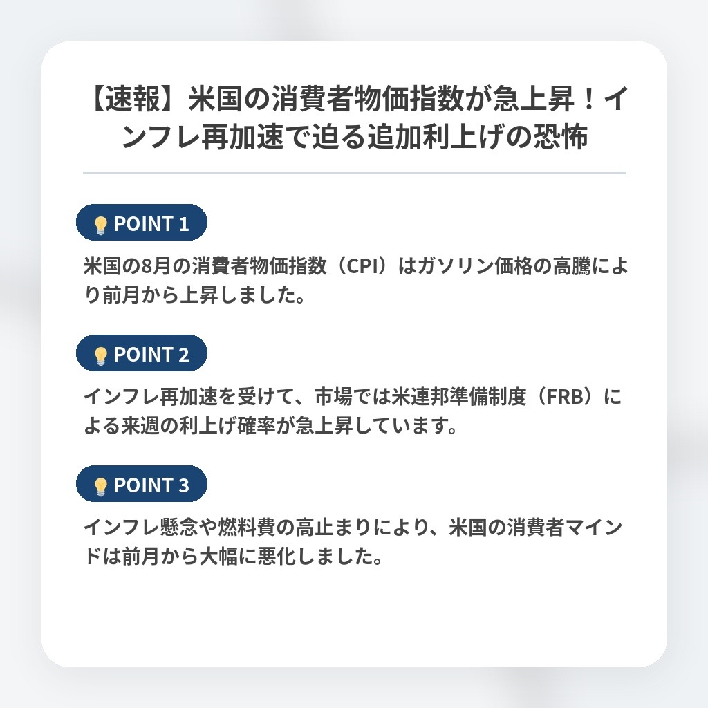 【速報】米国の消費者物価指数が急上昇!インフレ再加速で迫る追加利上げの恐怖の注目ポイントまとめ