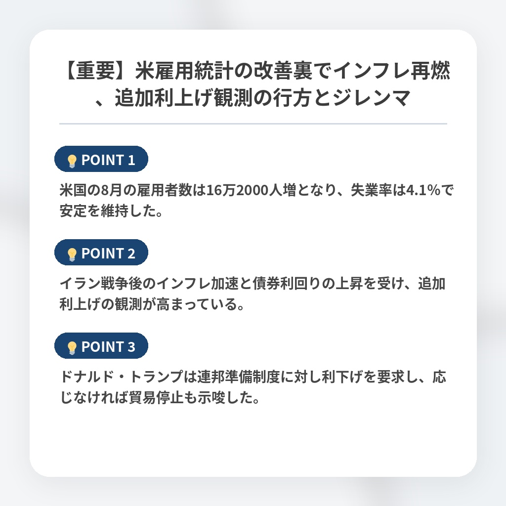 【重要】米雇用統計の改善裏でインフレ再燃、追加利上げ観測の行方とジレンマの注目ポイントまとめ