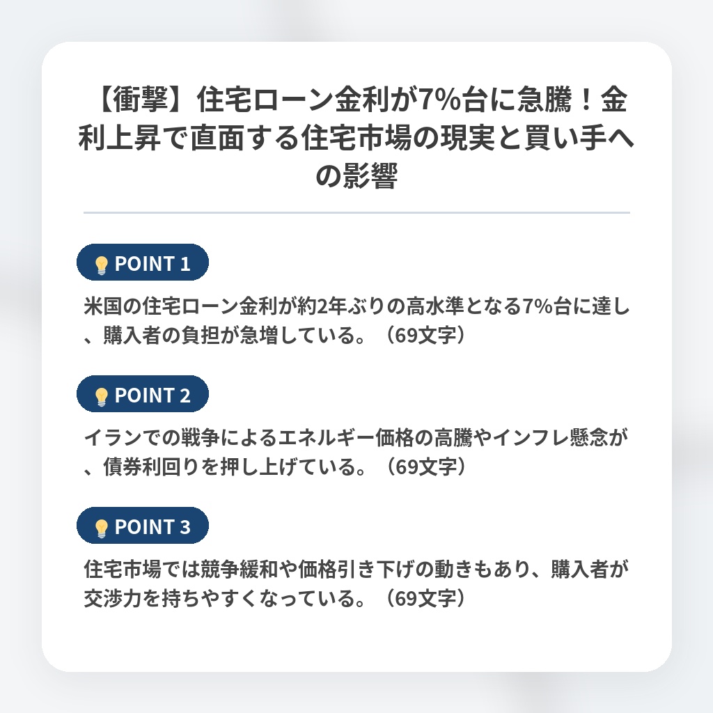 【衝撃】住宅ローン金利が7%台に急騰！金利上昇で直面する住宅市場の現実と買い手への影響の注目ポイントまとめ